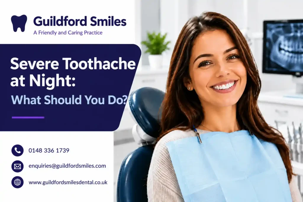 Severe toothache at night requiring emergency dental care at Guildford Smiles Dental in Guildford