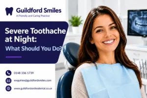 Severe toothache at night requiring emergency dental care at Guildford Smiles Dental in Guildford